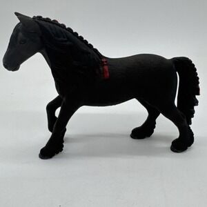 Schleich Friesian Mare Horse Figure D-73527  Black with Red Ribbon‎ Figurine 6"